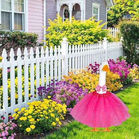 3 قطع من ملابس الأميرة الشرفة أوزة مقاس 23 بوصة 17 بوصة زي الإوزة في الحديقة الأسمنتية تنورة توتو على شكل تاج على شكل فيونكة ملابس إوز للأميرة لتزيين الحديقة الخارجية (وردي) in Kuwait