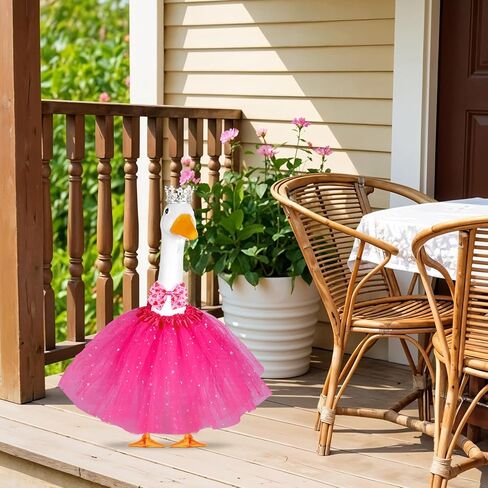 3 قطع من ملابس الأميرة الشرفة أوزة مقاس 23 بوصة 17 بوصة زي الإوزة في الحديقة الأسمنتية تنورة توتو على شكل تاج على شكل فيونكة ملابس إوز للأميرة لتزيين الحديقة الخارجية (وردي) in Kuwait