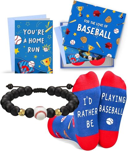 HAPPYPOP Baseball Gifts for Boys Kids - Socks for Boys 10-12, Baseball Bracelets Chain Gift Ideas for Youth Kids Girls with Cards in Saudi Arabia