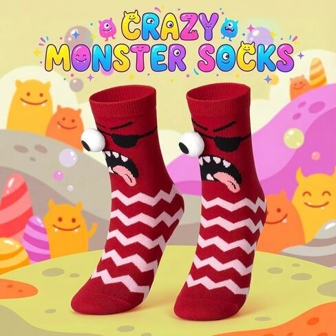 Crazy Socks for Kids - Silly Wacky Funny White Elephant Gifts Stockings Monster Toddler Socks with 3D Eyes for Kids in Saudi Arabia