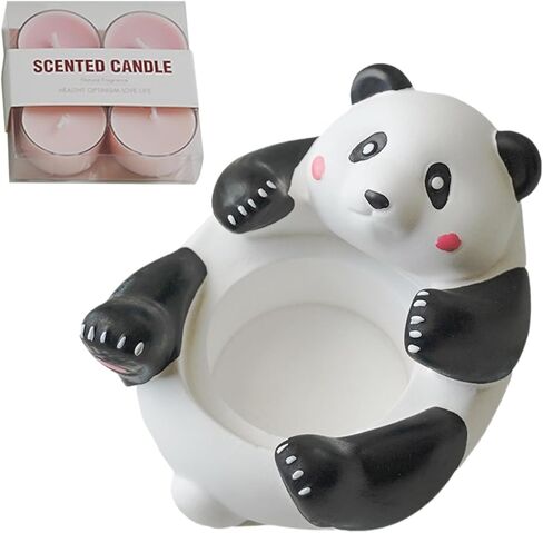 Scented Tealight Candles - Cute Panda Statue Tealight Candle Holder with 4 Scented Candles | Cute Stand Plaster Crafts Tea Light Candle Stand for Table Centerpiece, Home Aesthetics Decor in Saudi Arabia
