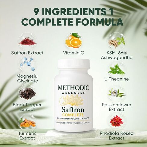 Saffron Complete Supplements, 88.5mg Saffron Extract for Mood Energy, Stress Relief & Sleep, Non-GMO & Gluten-Free – 60 Vegetable Capsule in Saudi Arabia
