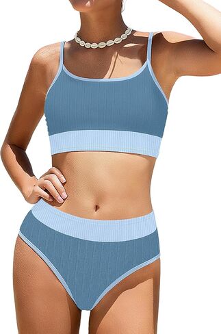 MIGU Girls Swimsuit Color-Block Adjustable Straps Girls Bathing Suit Bikini Sets with Chest Pad 2 Piece Swimwear 9-16T in Saudi Arabia