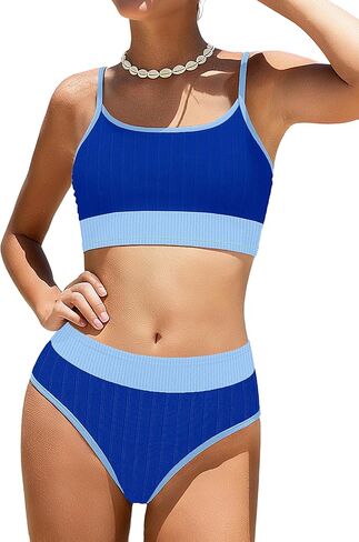 MIGU Girls Swimsuit Color-Block Adjustable Straps Girls Bathing Suit Bikini Sets with Chest Pad 2 Piece Swimwear 9-16T in Saudi Arabia