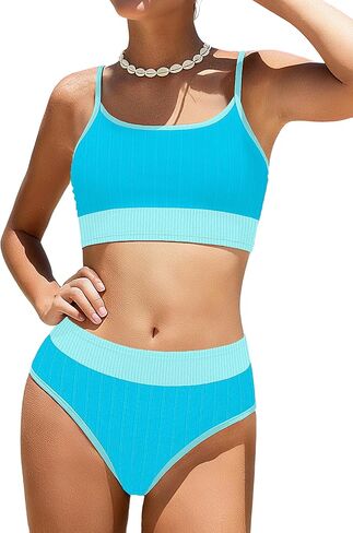 MIGU Girls Swimsuit Color-Block Adjustable Straps Girls Bathing Suit Bikini Sets with Chest Pad 2 Piece Swimwear 9-16T in Saudi Arabia