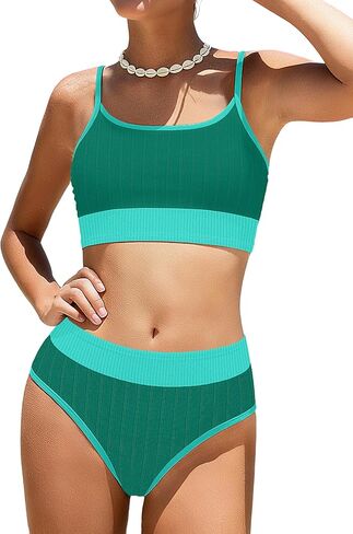 MIGU Girls Swimsuit Color-Block Adjustable Straps Girls Bathing Suit Bikini Sets with Chest Pad 2 Piece Swimwear 9-16T in Saudi Arabia