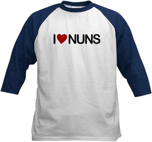 CafePress I Love Nuns Kids Baseball Jersey Kids Cotton Baseball Jersey, 3/4 Raglan Sleeve Shirt in Saudi Arabia
