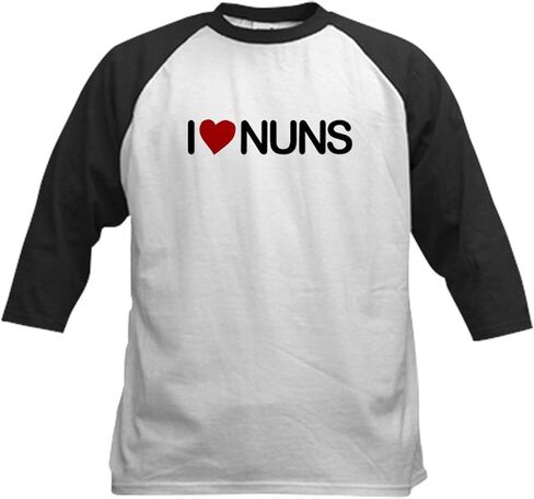 CafePress I Love Nuns Kids Baseball Jersey Kids Cotton Baseball Jersey, 3/4 Raglan Sleeve Shirt in Saudi Arabia