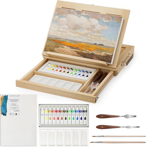 LUCYCAZ Art Easel for Painting, Tabletop Painting Easel for Kids, Beechwood Portable Easel Stand for Artists, Adjustable Angle Drawing and Sketching Board in Kuwait