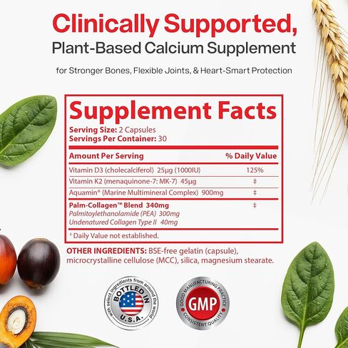 Peak Health Research - Bone & Joint Formula - Calcium Supplements for Women & Men with Vitamin D3, K2 & Aquamin - Triple Action Formula for Better Bone Health - 60 Capsules in Saudi Arabia