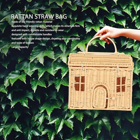 حقيبة راتان منسوجة يدويًا، حقيبة كتف من الروطان بمقبض محمول وحزام قابل للتعديل in Kuwait