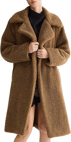 Orolay Women's Fuzzy Fleece Jacket Mid Long Faux Fur Lapel Sherpa Teddy Coat Winter Warm Outerwear with Pockets in Saudi Arabia