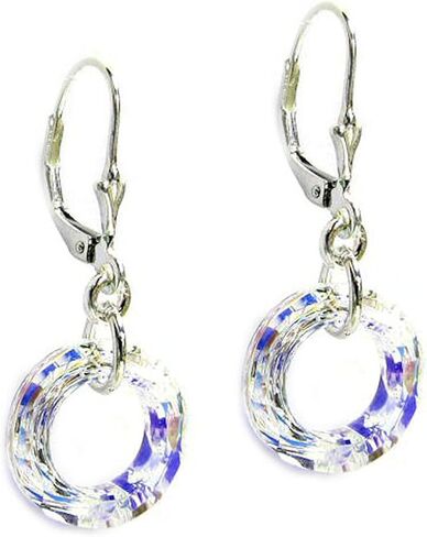 Sterling Silver Donut Austrian Elements Leverback Dangle Earrings in Saudi Arabia