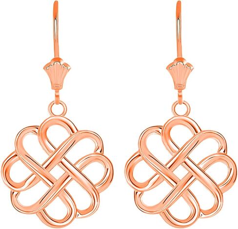 Certified 14k Rose Gold Endless Love Good Luck Irish Celtic Knot Dangle Earrings in Saudi Arabia