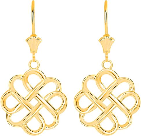 Certified 14k Gold Endless Love Good Luck Irish Celtic Knot Dangle Earrings in Saudi Arabia
