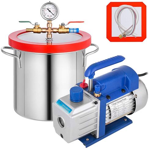 VEVOR Vacuum Chamber with Pump, 2 Gallon Vacuum Chamber, 3CFM 1/4HP Vacuum Pump with High-Capacity 2 Gallon Vacuum Chamber, Vacuum Degassing Chamber Kit for Automobile Maintenance, Vacuum Packaging in Saudi Arabia