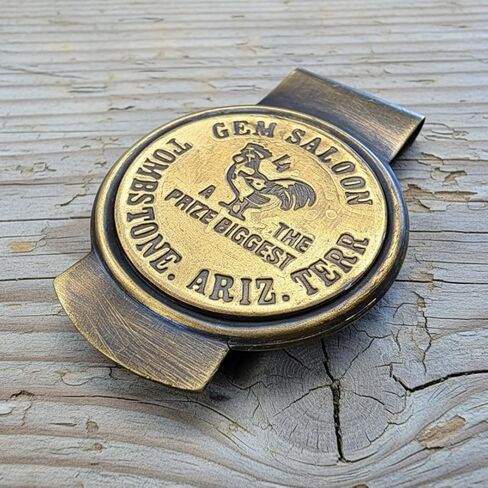 Gem Saloon Tombstone Arizona Solid Brass Money Clip With Raised Lettering & Antique Finish (3" x 2.25") in Saudi Arabia