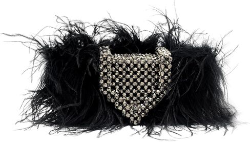 Miuco Feather Clutch Purse Real Natural Ostrich Bags For Women Handmade Beaded Fur Handbags Evening Crossbody bag in Saudi Arabia