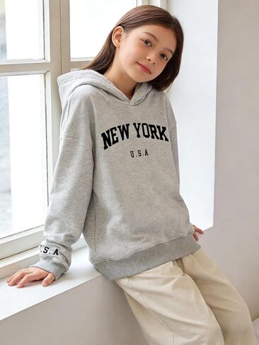 Girls Graphic Hoodie, New York Slogan Pullover Sweatshirt for Kids in Saudi Arabia