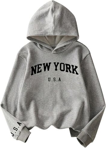 Girls Graphic Hoodie, New York Slogan Pullover Sweatshirt for Kids in Saudi Arabia