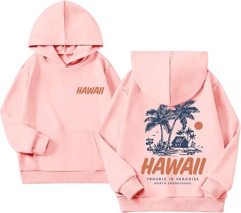 Cute Hawaii Hoodies for Girls Preppy Hawaiian Palm Beach Sweatshirt Aesthetic Graphic Vacation Hoodie Pullover Tops in Saudi Arabia