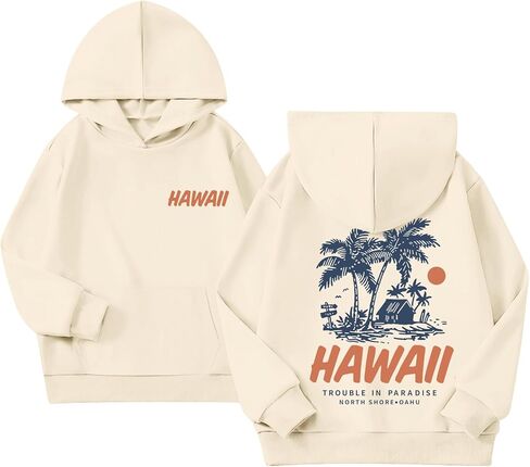 سترة بقلنسوة هاواي لطيفة للفتيات من Preppy Hawaiian Palm Beach سويت شيرت بغطاء للرأس برسومات جمالية للعطلات in Saudi Arabia