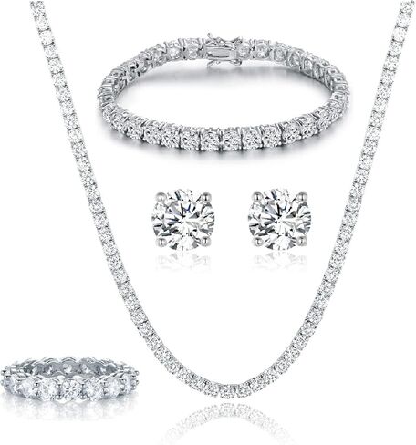 Gemsme 18K White Gold Plated Graduated Round Cubic Zirconia Tennis Necklace/Bracelet/Earrings Sets Pack of 3 in Kuwait