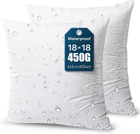 Phantoscope Premium Outdoor Pillow Inserts - Pack of 2 Square Form Water Resistant Polyester Throw Pillows, Couch Sham Cushion Stuffer, 18 X 18 inches in Kuwait