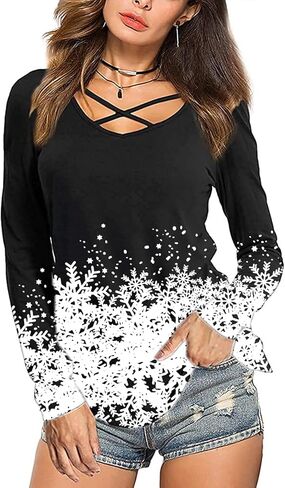 Roshop Mardi Gras Shirts Women's Criss Cross V-Neck Holiday Costume Long Sleeve New Orleans Party Shirt in Saudi Arabia