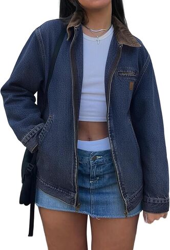 EMMIOL Barn Jean Jacket for Women Zipper Fall 2025 Clean Fit Long Sleeve Denim Jackets in Saudi Arabia