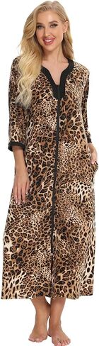 Bloggerlove House Dresses for Women Zip Up Robes Soft Cotton Nightgown Half Sleeve House Coat Long Night Gowns Sleepwear in Saudi Arabia