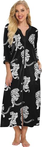Bloggerlove House Dresses for Women Zip Up Robes Soft Cotton Nightgown Half Sleeve House Coat Long Night Gowns Sleepwear in Saudi Arabia