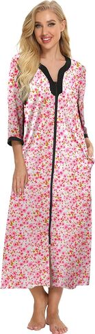 Bloggerlove House Dresses for Women Zip Up Robes Soft Cotton Nightgown Half Sleeve House Coat Long Night Gowns Sleepwear in Saudi Arabia