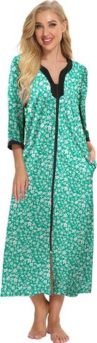 Bloggerlove House Dresses for Women Zip Up Robes Soft Cotton Nightgown Half Sleeve House Coat Long Night Gowns Sleepwear in Saudi Arabia