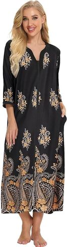 Bloggerlove House Dresses for Women Zip Up Robes Soft Cotton Nightgown Half Sleeve House Coat Long Night Gowns Sleepwear in Saudi Arabia