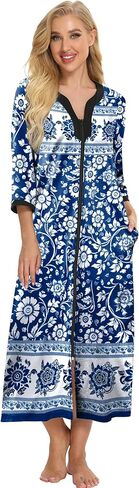 Bloggerlove House Dresses for Women Zip Up Robes Soft Cotton Nightgown Half Sleeve House Coat Long Night Gowns Sleepwear in Saudi Arabia