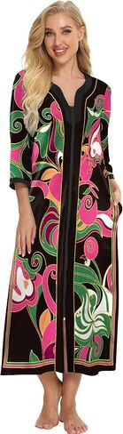Bloggerlove House Dresses for Women Zip Up Robes Soft Cotton Nightgown Half Sleeve House Coat Long Night Gowns Sleepwear in Saudi Arabia