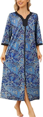 Bloggerlove House Dresses for Women Zip Up Robes Soft Cotton Nightgown Half Sleeve House Coat Long Night Gowns Sleepwear in Saudi Arabia