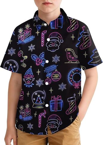 Hawaiian Shirt for Boys Button Down Wrinkle Free Shirt Short Sleeve Funny Beach Casual Summer Print Top for Kids 4-15 Years in Saudi Arabia