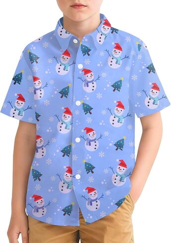 Hawaiian Shirt for Boys Button Down Wrinkle Free Shirt Short Sleeve Funny Beach Casual Summer Print Top for Kids 4-15 Years in Saudi Arabia