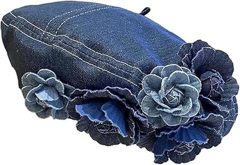 2025 Fashion 3D Flower Decoration Denim Beret Hat Beanie Women Retro Painter Artist Holiday French Casual Classic Winter Hat in Kuwait