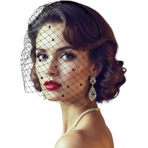 حجاب شبكي أسود عقال قفص العصافير الحجاب 1920s خوذة للنساء الزفاف حفل زفاف الشاي الفاسناتور الحجاب in Kuwait