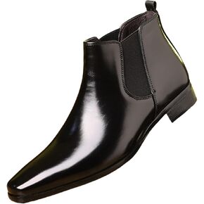 Chelsea Boots Men's Leather Dress Boots Classic Pointed Toe Elastic Band Pull On Business Ankle Boots Chunky Heel High Top Casual Leather Shoes in Saudi Arabia