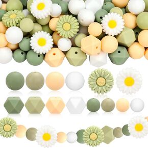 Whaline 100pcs Daisy Flower Silicone Beads with Hexagon Steelder Sends hexagon hexagon extrics for diy crafts Jewelry Nglaces Bracelets Make Key in Kuwait