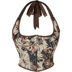 IZUS Ladies Floral Bustier Corset Suspenders Tops Women Lace-up Push Up Crop Tank Bodice with Neck-Lace-Tape in Saudi Arabia