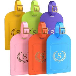 Luggage Tags for Suitcases, 6 Pack Vegan Leather Travel Bag Tags with Privacy Cover & Stainless Steel Buckle, Name ID Tags for Flights, Cruises & Travel in Saudi Arabia