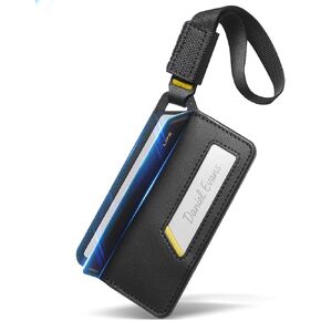 علامات الأمتعة Spigen Life، ملصق تعريف من الجلد النباتي الفاخر من Velo لملحقات حقيبة السفر مع إغلاق مغناطيسي وتصميم حماية الخصوصية وحزام متين - أسود (عبوتان) in Kuwait