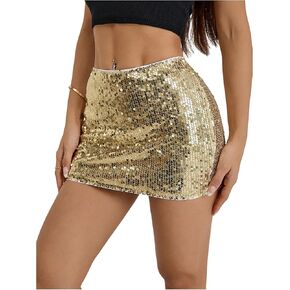 Women's A Line Sequin Skirt Mid Rise Fitted Mini Skirts Party Glitter Skirt in Kuwait