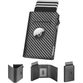 محفظة YESIIW Airtag للرجال، محفظة ذكية للرجال لحجب RFID، حامل بطاقة ائتمان من الألومنيوم ثلاثي الطي البسيط مع نافذة لبطاقة الهوية، هدية للرجال، لا تتضمن بطاقة هوائية، أسود in Kuwait