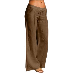 سروال كتان نسائي أنيق من القطن 2026 بنطلون بالازو واسع الساق منخفض الارتفاع مناسب للسفر والشاطئ والعطلات لربيع وصيف in Kuwait